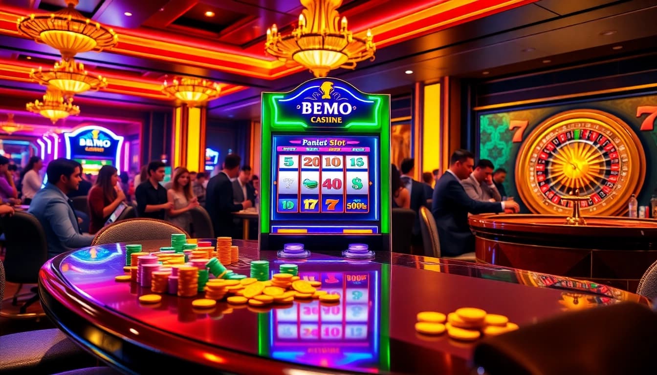 Engaging players enjoying a demo slot pragmatic game in a vibrant casino atmosphere.