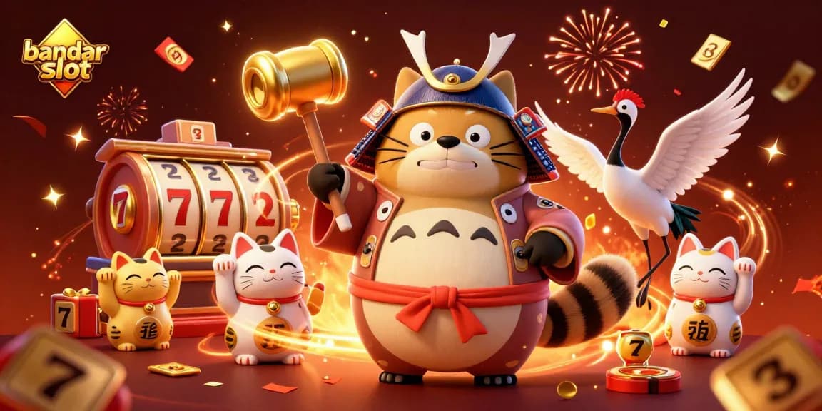 Experience the excitement of bandar slot with cheerful characters celebrating wins among dynamic slot elements.