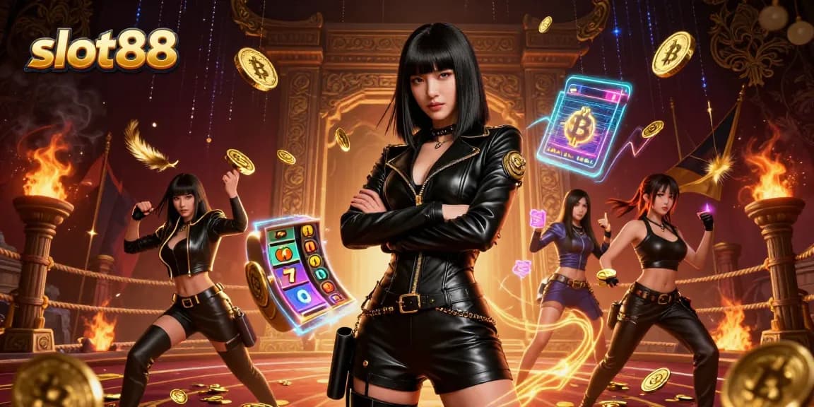 Spin the reels and win big with slot88 in this thrilling 3D casino illustration.