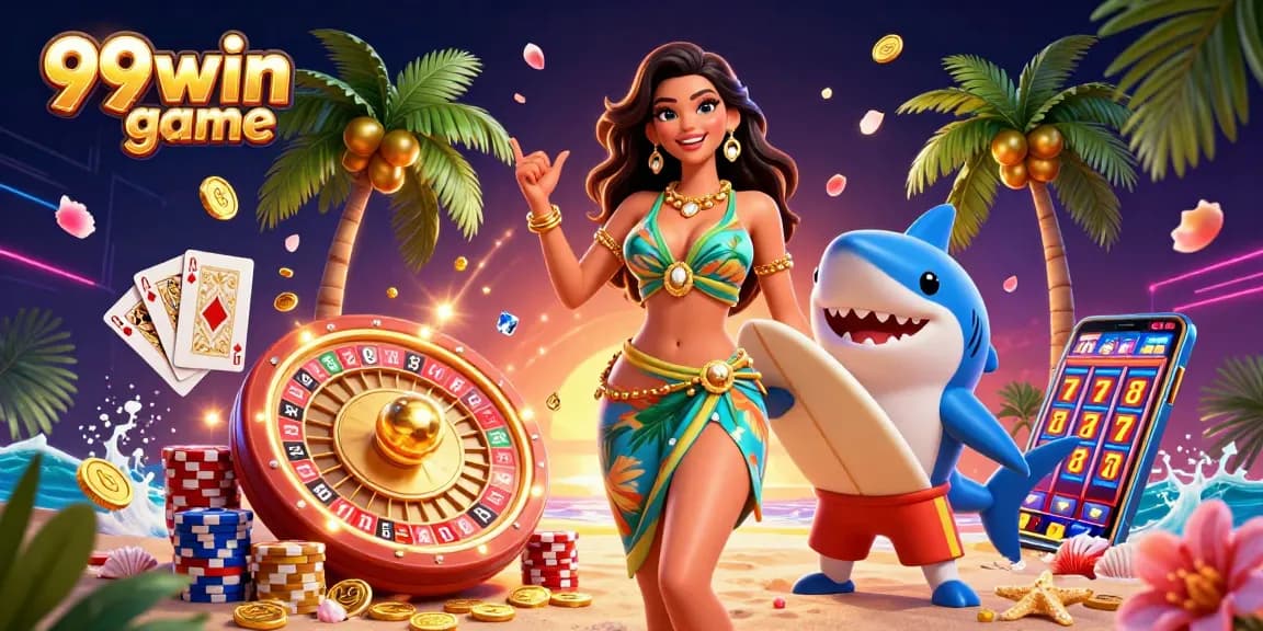 Win big with 99win game using vibrant 3D elements, spinning roulette, and jackpot slots!