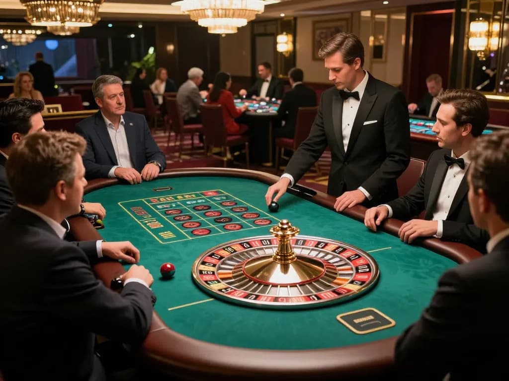 Players engaging in a thrilling roulette game at s8.com casino, showcasing strategic gameplay and luxury atmosphere.