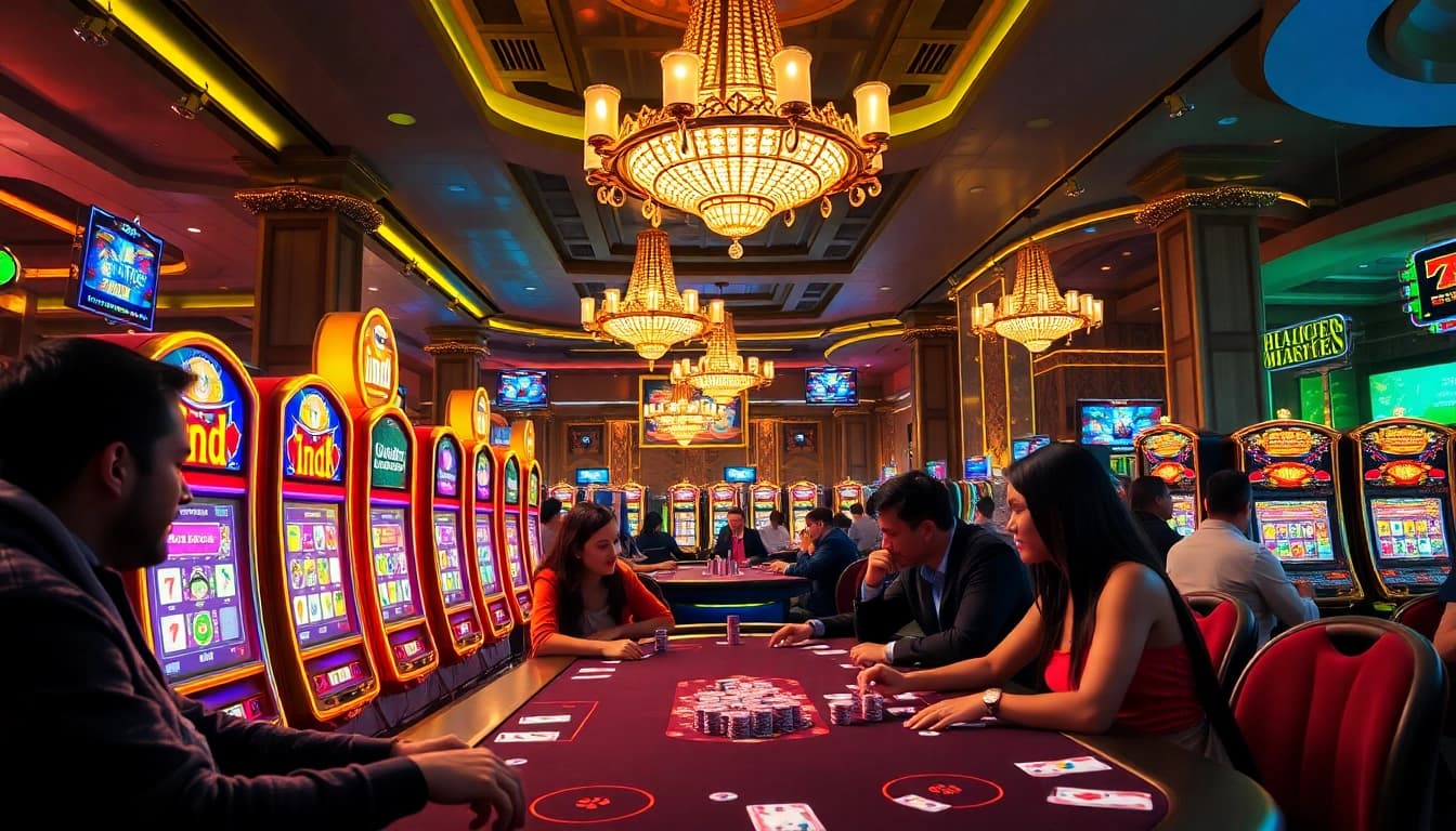Engage with vibrant idn slot machines in an exciting casino atmosphere, showcasing high-stakes gameplay.
