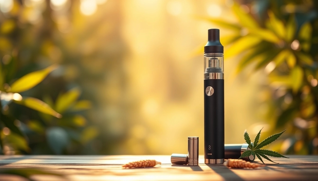 Showcasing a Cannabis Vape with a detailed focus on quality and design in a serene environment.