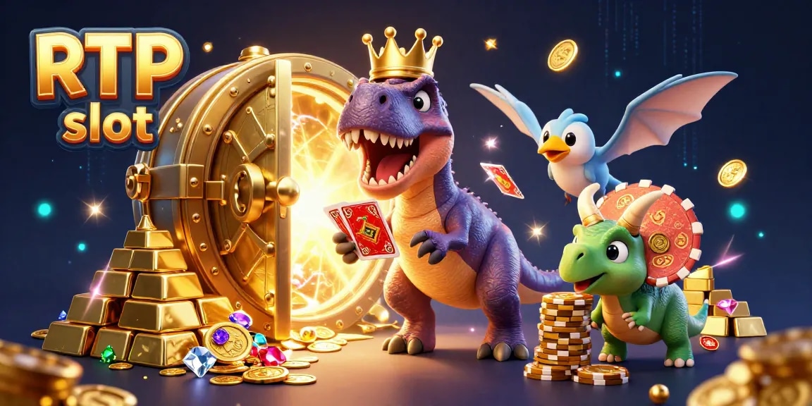 Experience thrilling gameplay with RTP slot as a T-Rex plays cards, enhancing your gaming excitement.