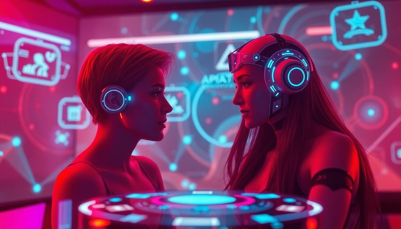 Engaging AI porn chat interface with vibrant colors and futuristic elements.