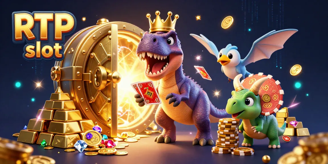 Experience thrilling gameplay with RTP slot as a T-Rex plays cards, enhancing your gaming excitement.