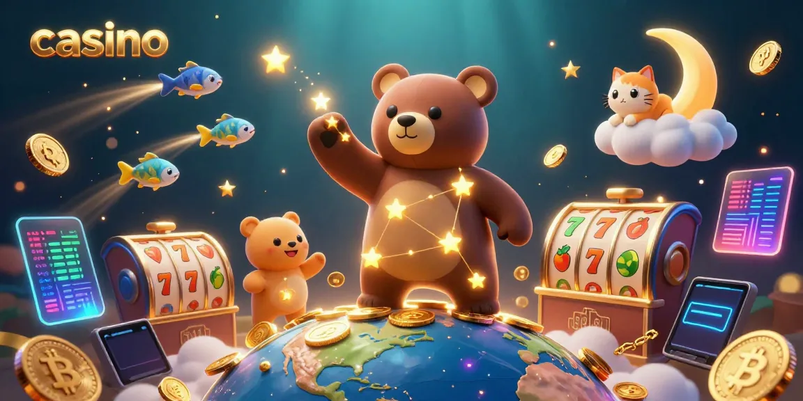Experience vibrant casino excitement with playful characters scooping coins, surrounded by slot elements.