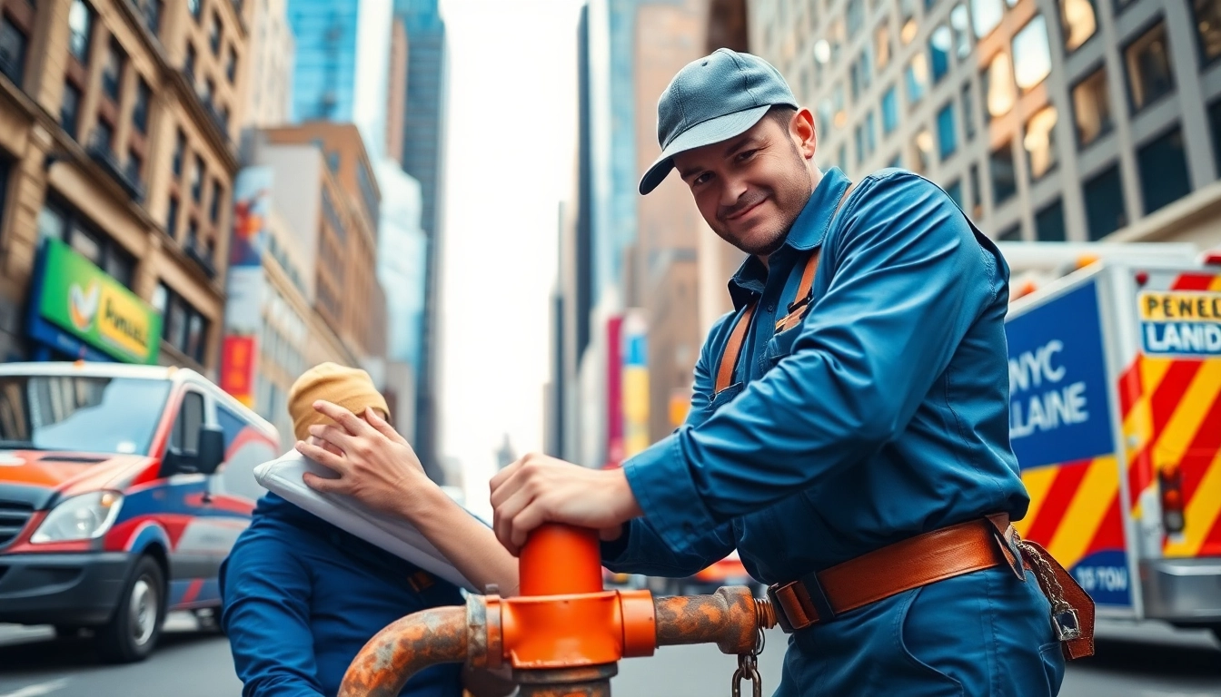 NYC emergency plumber & sewer fixing a burst pipe in a busy street.