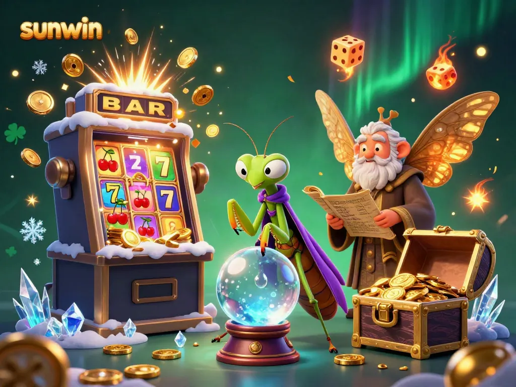 Experience the magic of sunwin with a vibrant 3D casino scene featuring playful characters and exciting game elements.