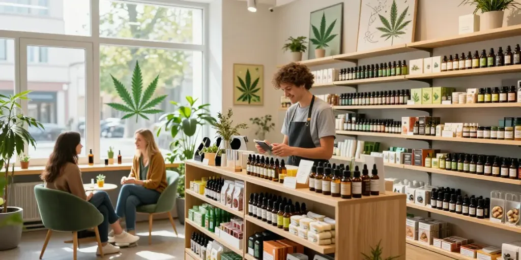 Visit the cannabis shop in Heilbronn showcasing a variety of products and friendly customer service.