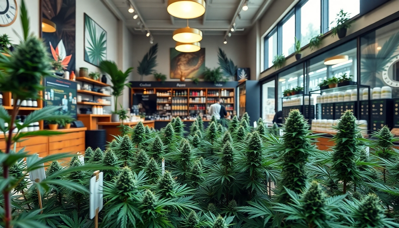 Showcase of buying weed prices in a modern cannabis marketplace with displayed products.