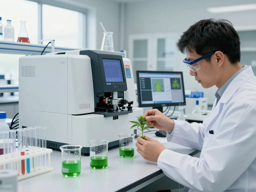 Cannabinoid manufacturer Europe showcases extraction process with technician in modern lab.