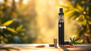 Showcasing a Cannabis Vape with a detailed focus on quality and design in a serene environment.