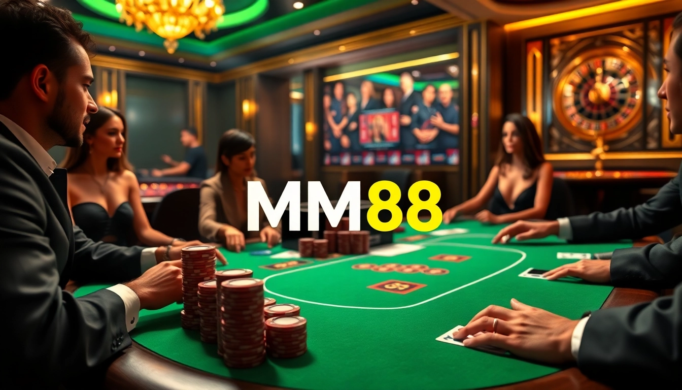 Experience high-stakes poker excitement at MM88, showcasing vibrant chips and thrilling gameplay.