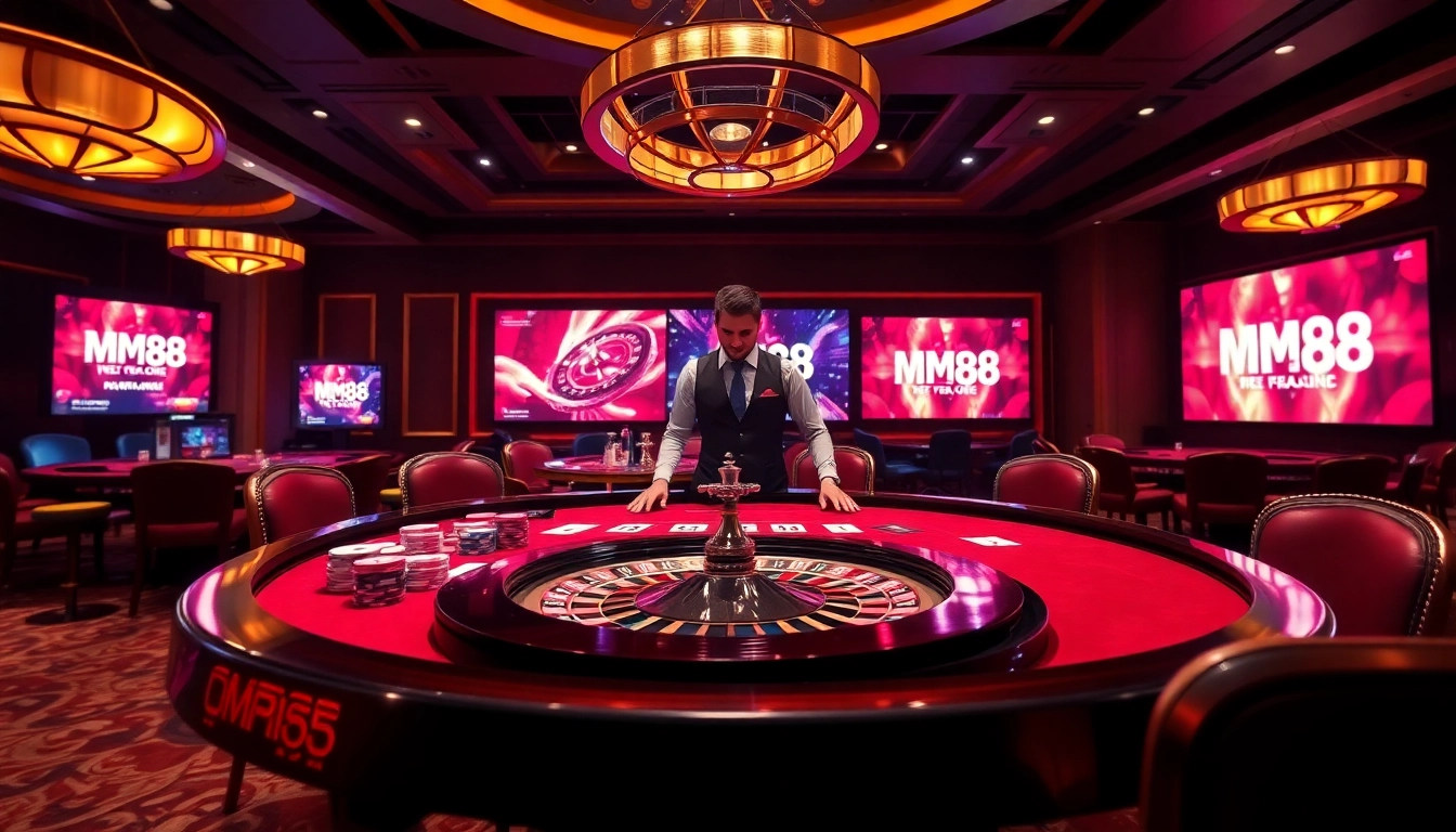 Engaging gamers with professional play at MM88's luxurious casino table.