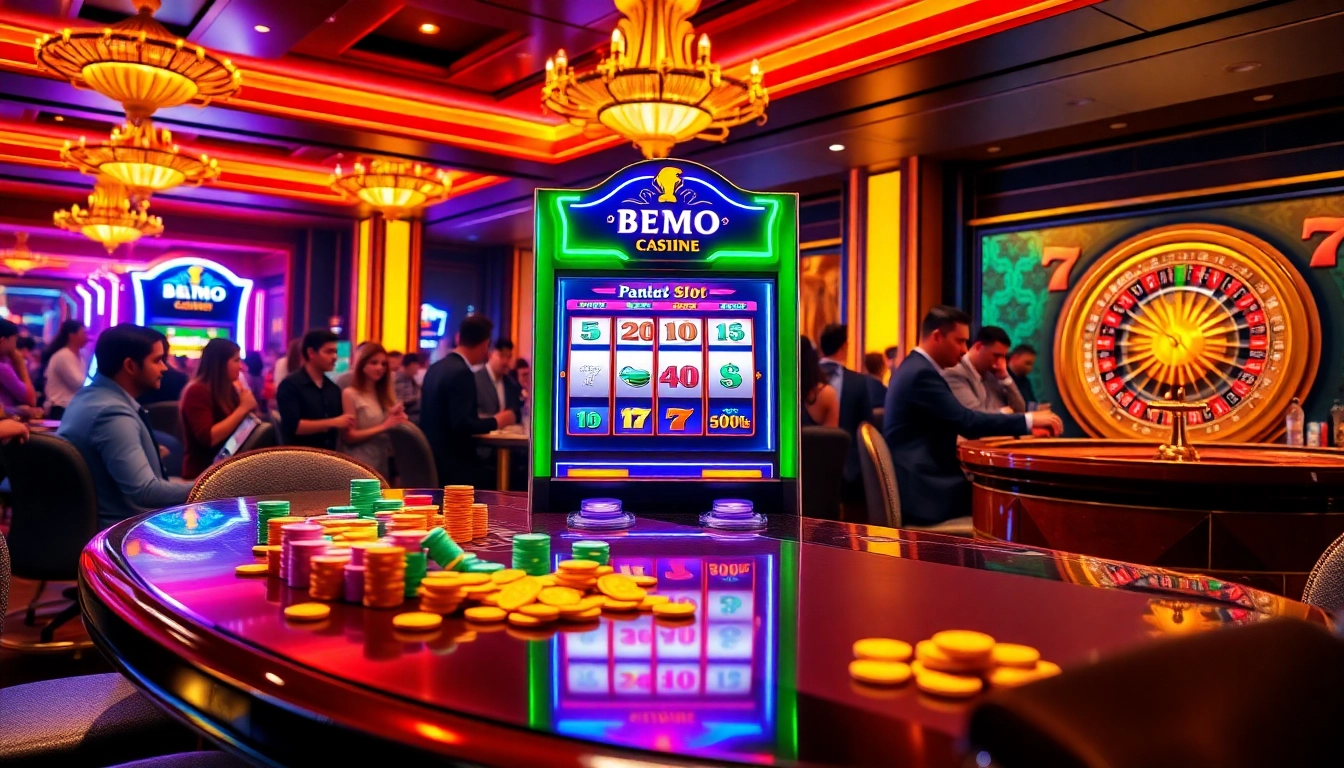 Engaging players enjoying a demo slot pragmatic game in a vibrant casino atmosphere.