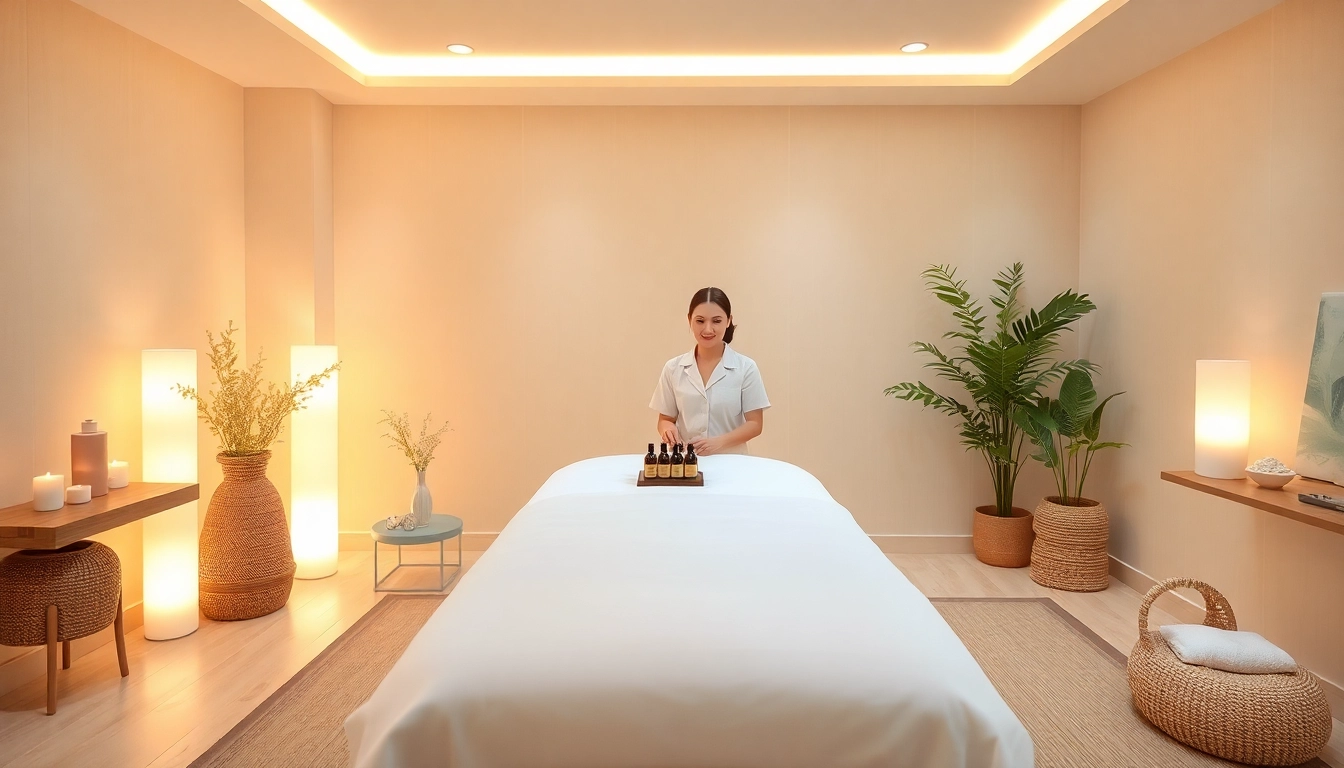 편안한 분위기의 오산출장마사지 환경에서 젊은 마사지사가 차분한 세션을 준비하고 있습니다.
