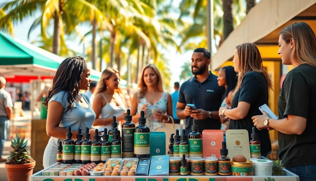 Engaging scene of Fort Lauderdale weed delivery showcasing CBD products in a vibrant market.