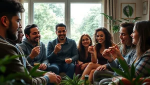 Discover can you buy weed online uk in a friendly gathering showcasing diverse individuals enjoying pre-rolled joints in a cozy living room.